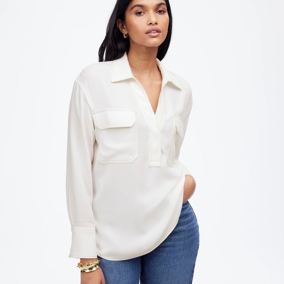 Madewell winter white Contrast-Stitch Popover Shirt - Picture 1 of 6